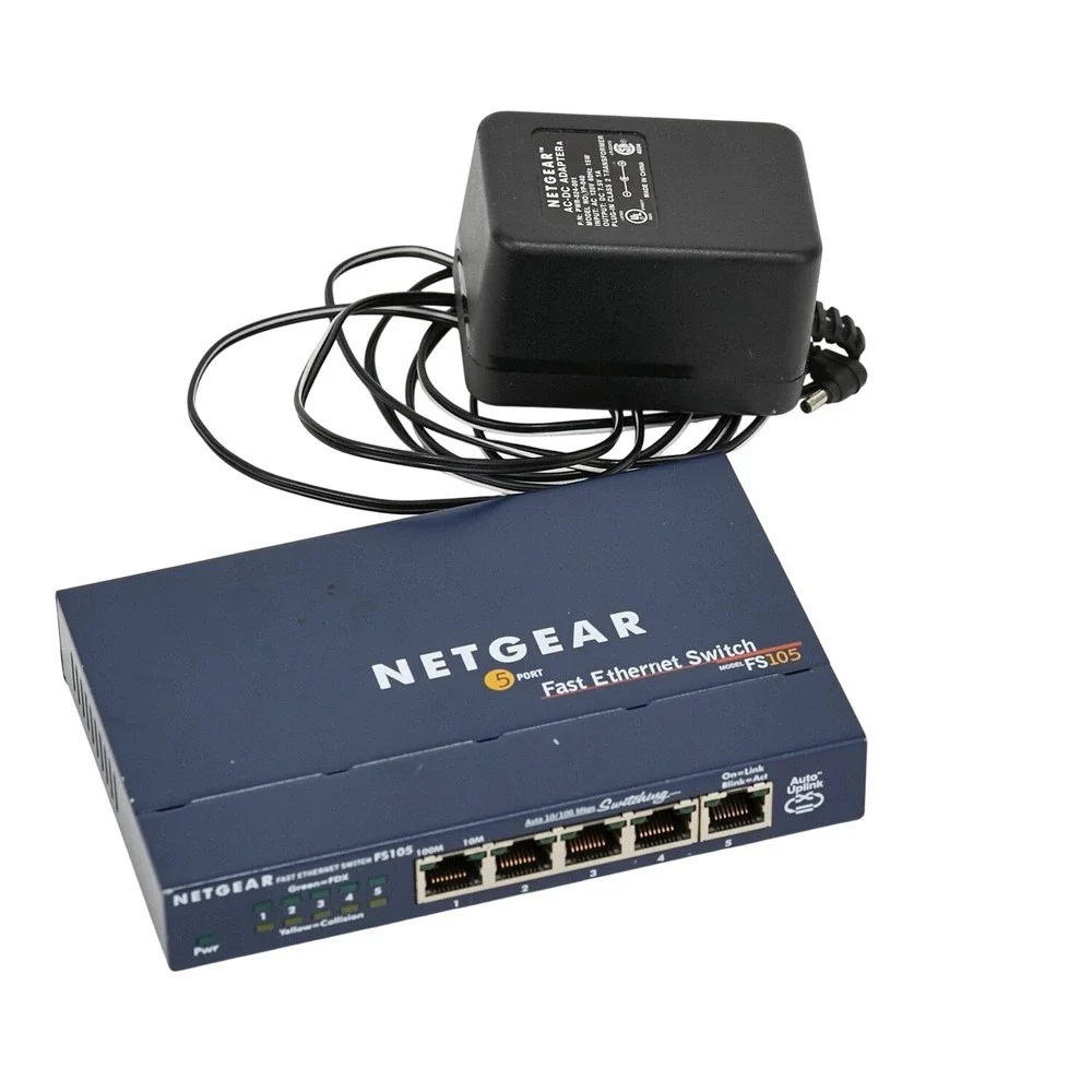 NETGEAR FS105 5 Port Fast Ethernet Network Switch with Power Adapter